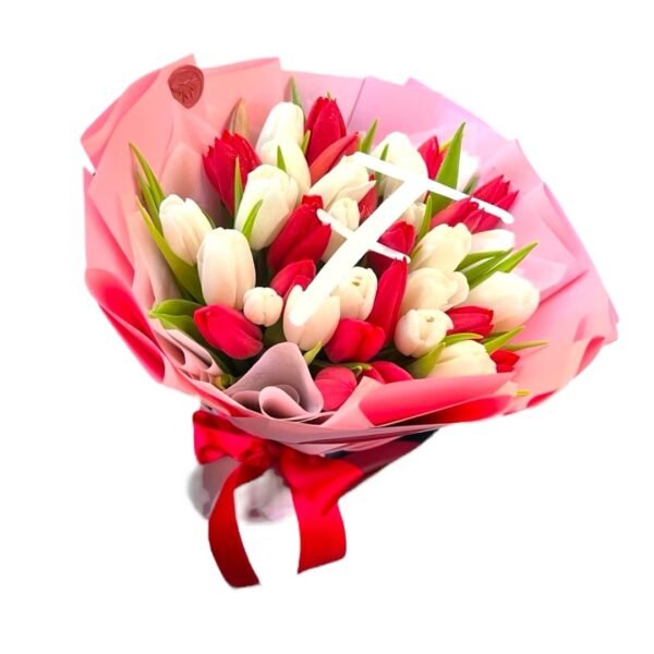 Ramo Tulipanes Rojos y Blancos