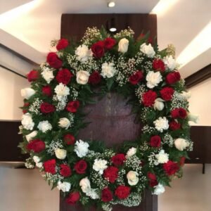 Corona Fúnebre Rosas Rojas y Blancas