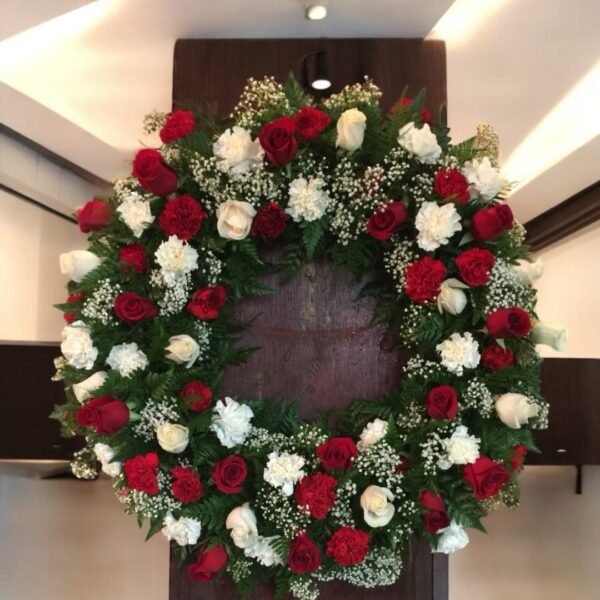 Corona Fúnebre Rosas Rojas y Blancas