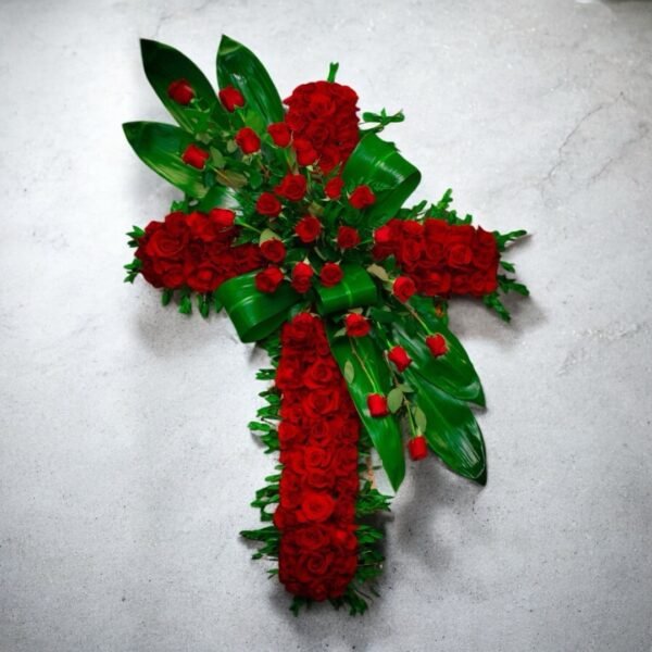Cruz Fúnebre Rosas Rojas