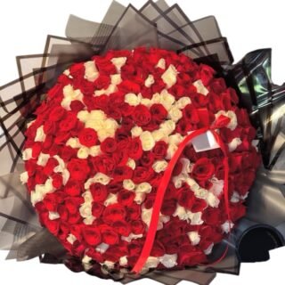 300 rosas rojas, rosas y blancas