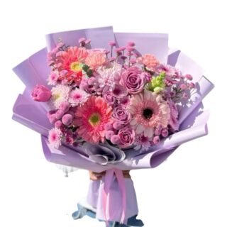 Ramo Lila Rosas y Gerberas