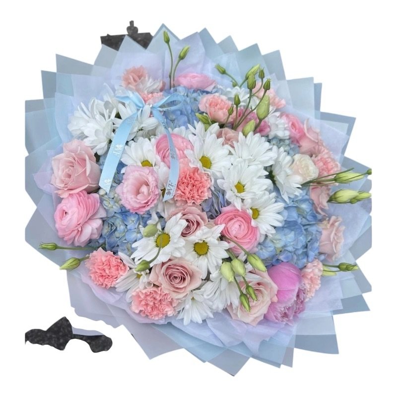 Ramo Azul Rosas Inglesas y Margaritas