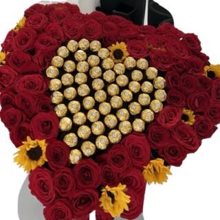 Corazón Rosas Girasoles y Ferreros