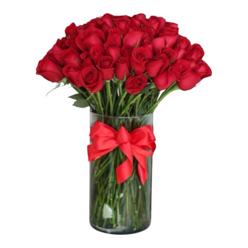 Ramos Rosas y Florero de Cristal